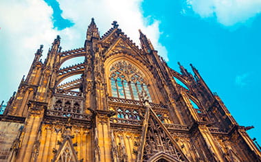 Looking up towards the Minster Cathedral in Bonn, Germany Looking up towards the Minster Cathedral in Bonn, Germany